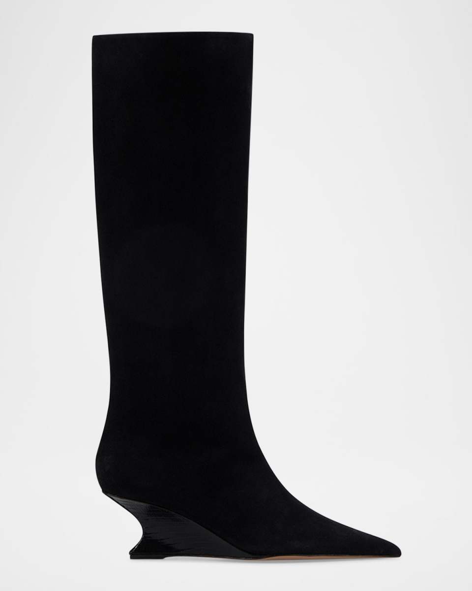 Nina Suede Knee-High Wedge Boots